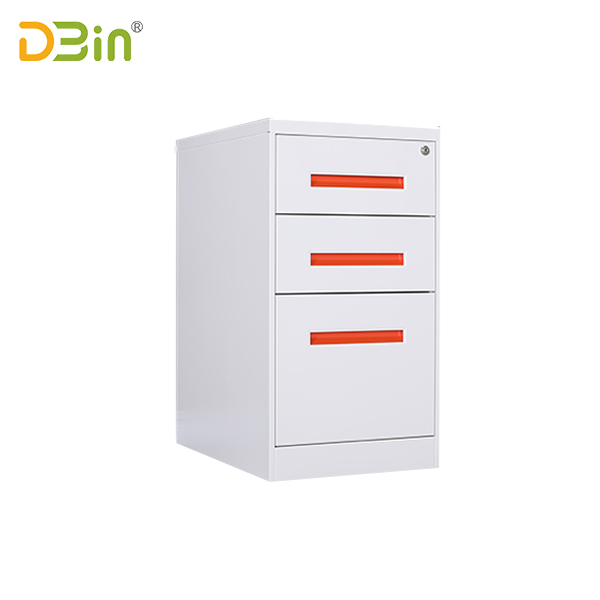 三抽紅色隱藏扣手固定柜（有上頂）