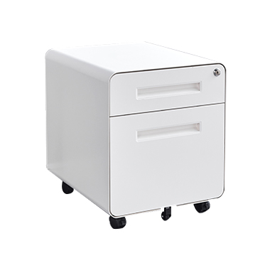 SB-X028 W400二抽圓弧白色隱藏扣手活動(dòng)柜（活動(dòng)輪版）